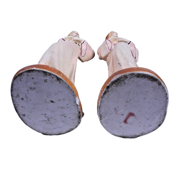 Pair Circa 1920's Elegant Woman in Robe Full Body Chalkware Statue Figurines 12" - Picture 7 of 10